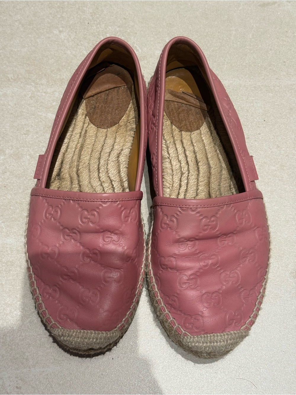 Gucci Pink GG Leather Espadrille Flats